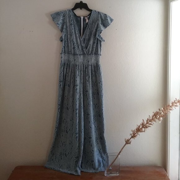 Dolan Maisie Blue Textured Floral Jumpsuit - Picture 1 of 16